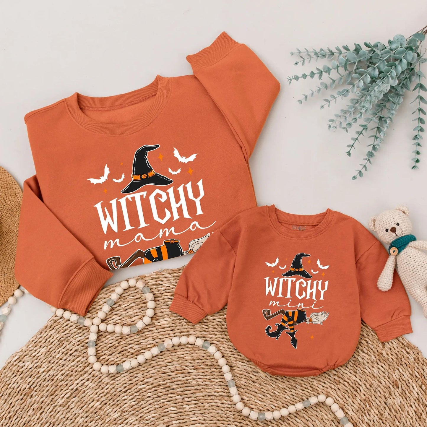 Witchy Mama & Witchy Mini Matching Sweatshirts Spooky Halloween Family Outfits Mommy and Me Cozy Fall Vibes
