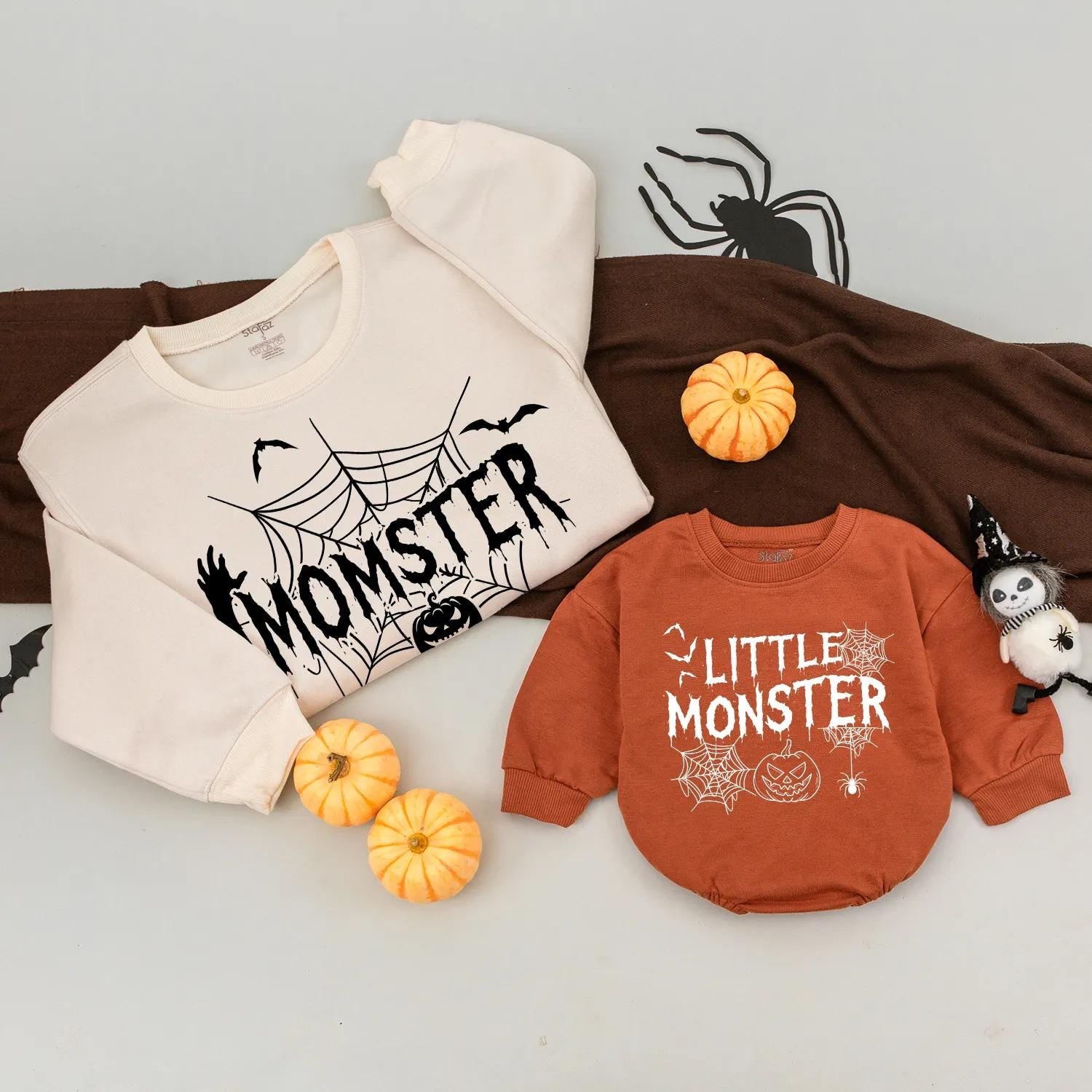 Dadcula Momster Little Monster Halloween Family Matching Sweatshirts and Little Boo Romper for Spooky Season Pumpkin Patch Parties