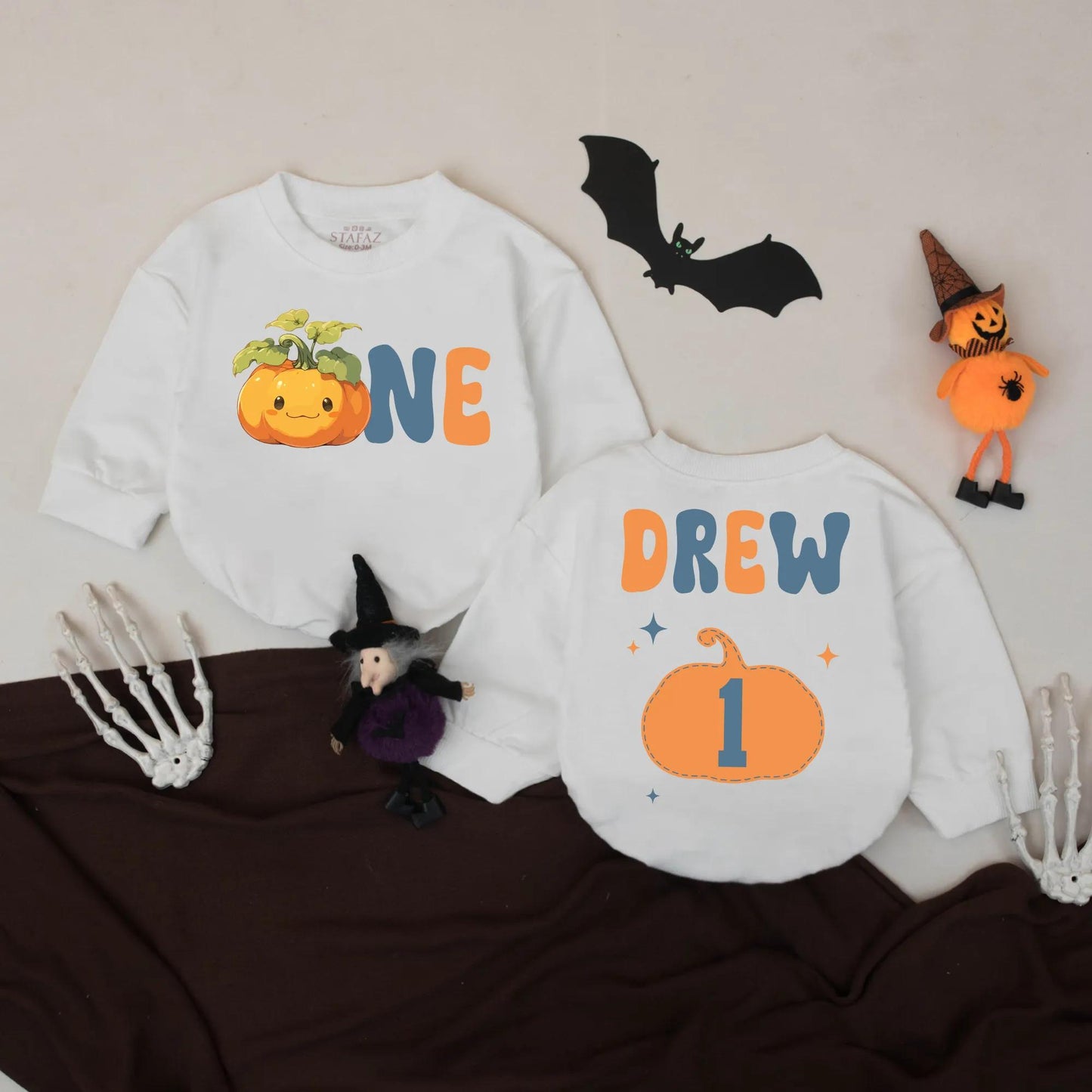 Little Pumpkin One Birthday Romper Custom Name Fall Baby Bodysuit Halloween Baby Gift Personalized 1st Birthday Outfit