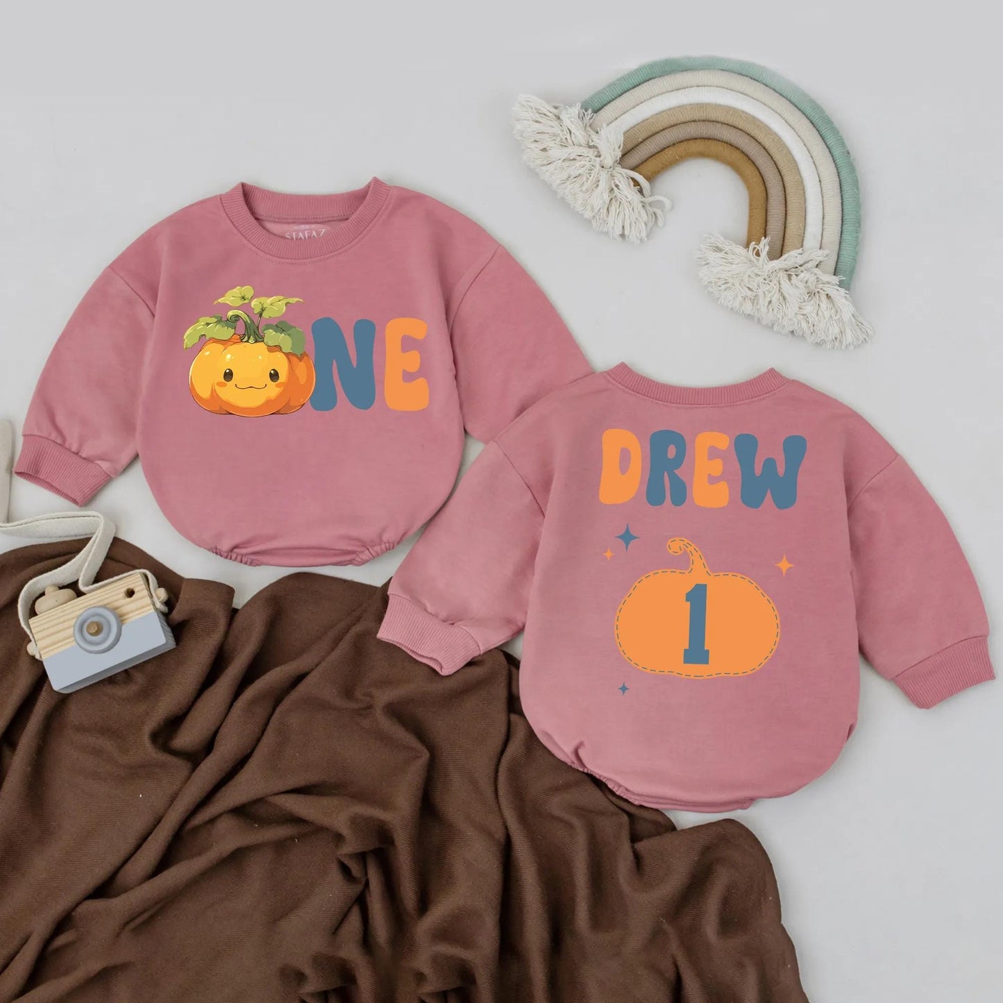 Little Pumpkin One Birthday Romper Custom Name Fall Baby Bodysuit Halloween Baby Gift Personalized 1st Birthday Outfit