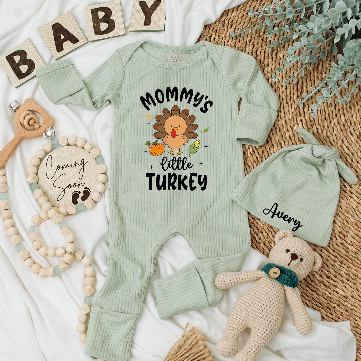 Mommy's Little Turkey Baby Bodysuit - Thanksgiving Outfit for Baby's First Turkey Day Romper Gift Fall Newborn