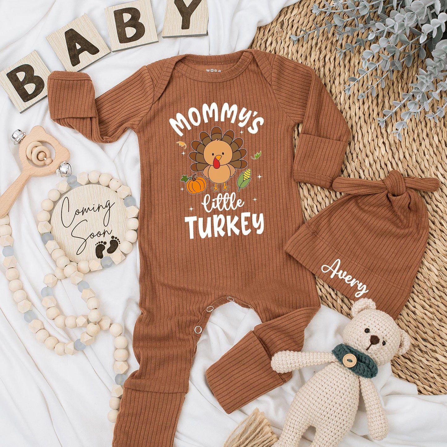 Mommy's Little Turkey Baby Bodysuit - Thanksgiving Outfit for Baby's First Turkey Day Romper Gift Fall Newborn
