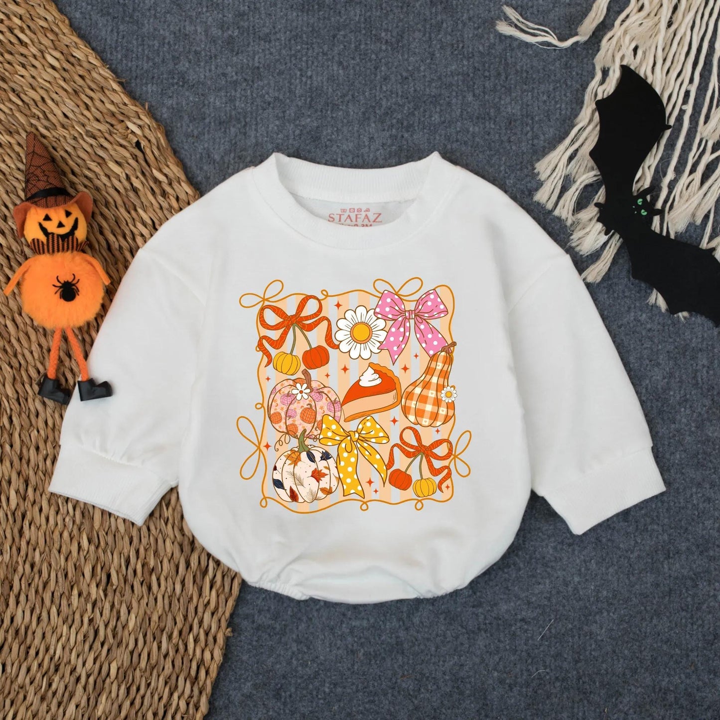 Baby Girl Pumpkin Floral Glitter Bubble Romper First Thanksgiving Autumn Fall Harvest Cozy Outfit My 1st Turkey Day Gift