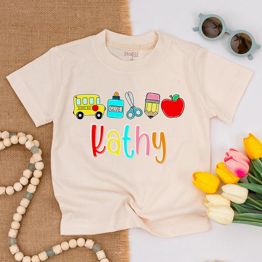 Custom Name Toddler Tee Cute Preschool Outfit First Day of School Kids School Supply Shirt