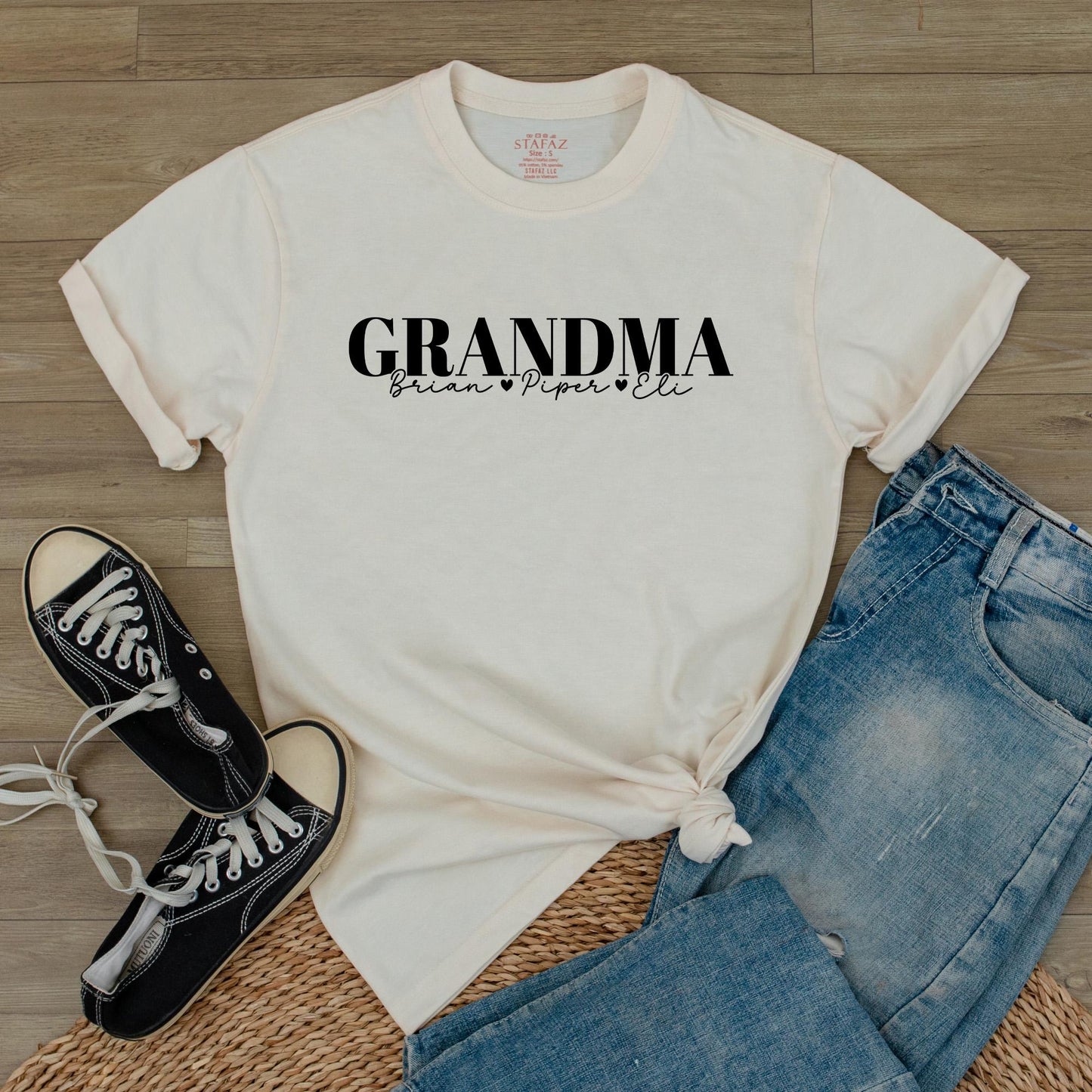 Personalized Grandma T-Shirt with Grandkids Names & Favorite Nickname, Perfect Mother's Day Christmas Gift Soft Comfortable Cotton