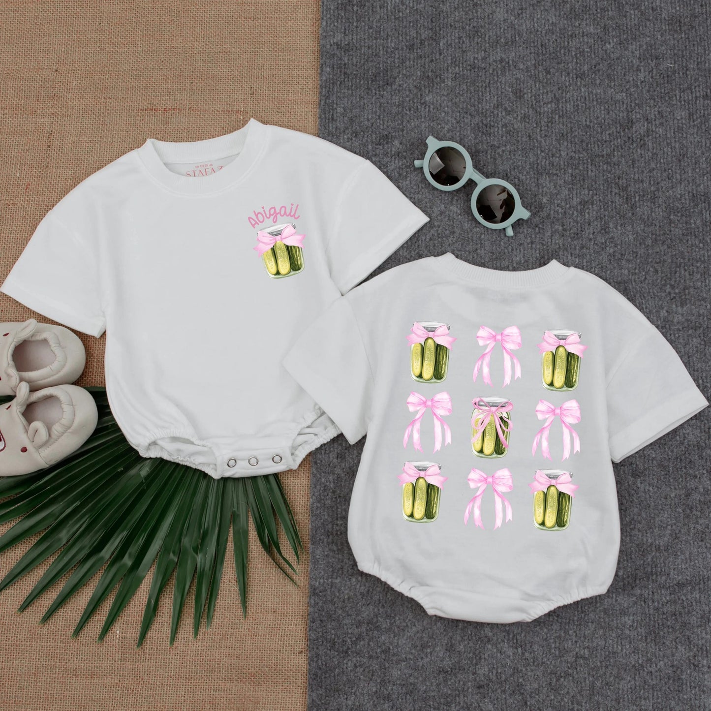 Personalized Baby Girl Pickle Jar Bubble Romper Outfit Cute Funny Toddler T-shirt Clothes Soft Cotton Infant Shower Gift