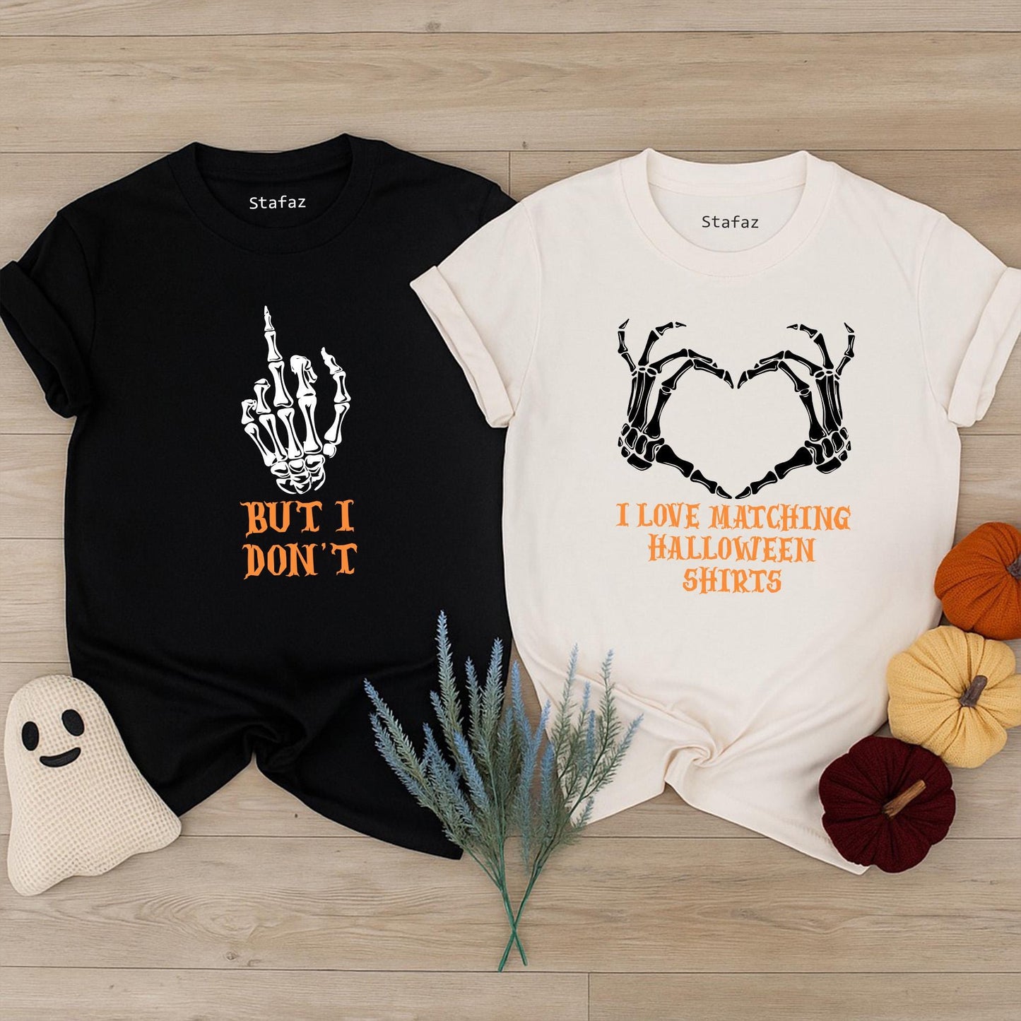 His Hers Halloween Skeleton Pumpkin Matching Couple Shirts for Spooky Season Fun