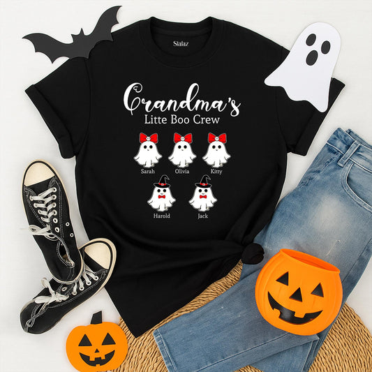 Personalized Grandma's Little Boo Crew Halloween Shirt, Custom Kids' Names Fall Tee, Spooky Grandma Gift