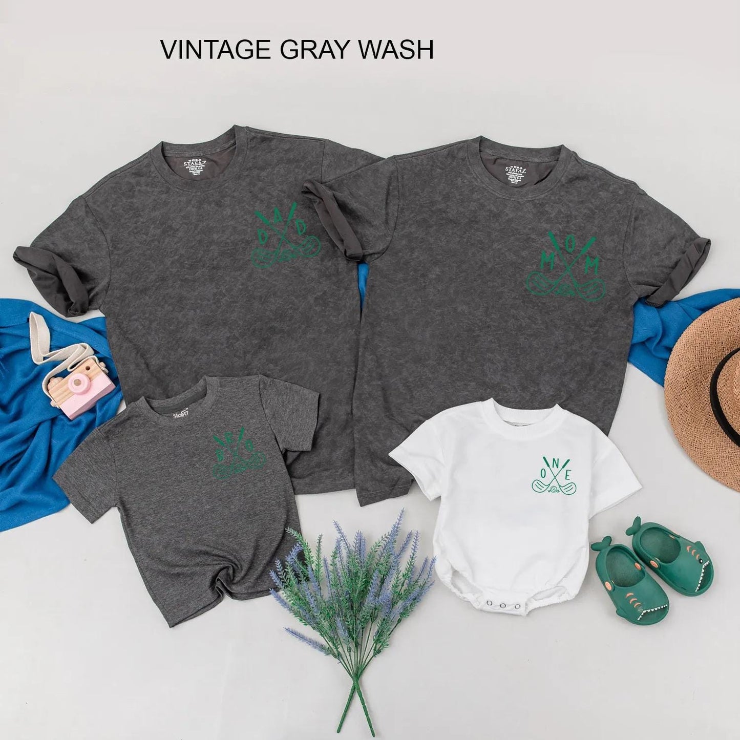 Matching Golf 1st Birthday Family Outfit: Hole in One Shirt, Custom Baby Name Golf Party Clothes for Family