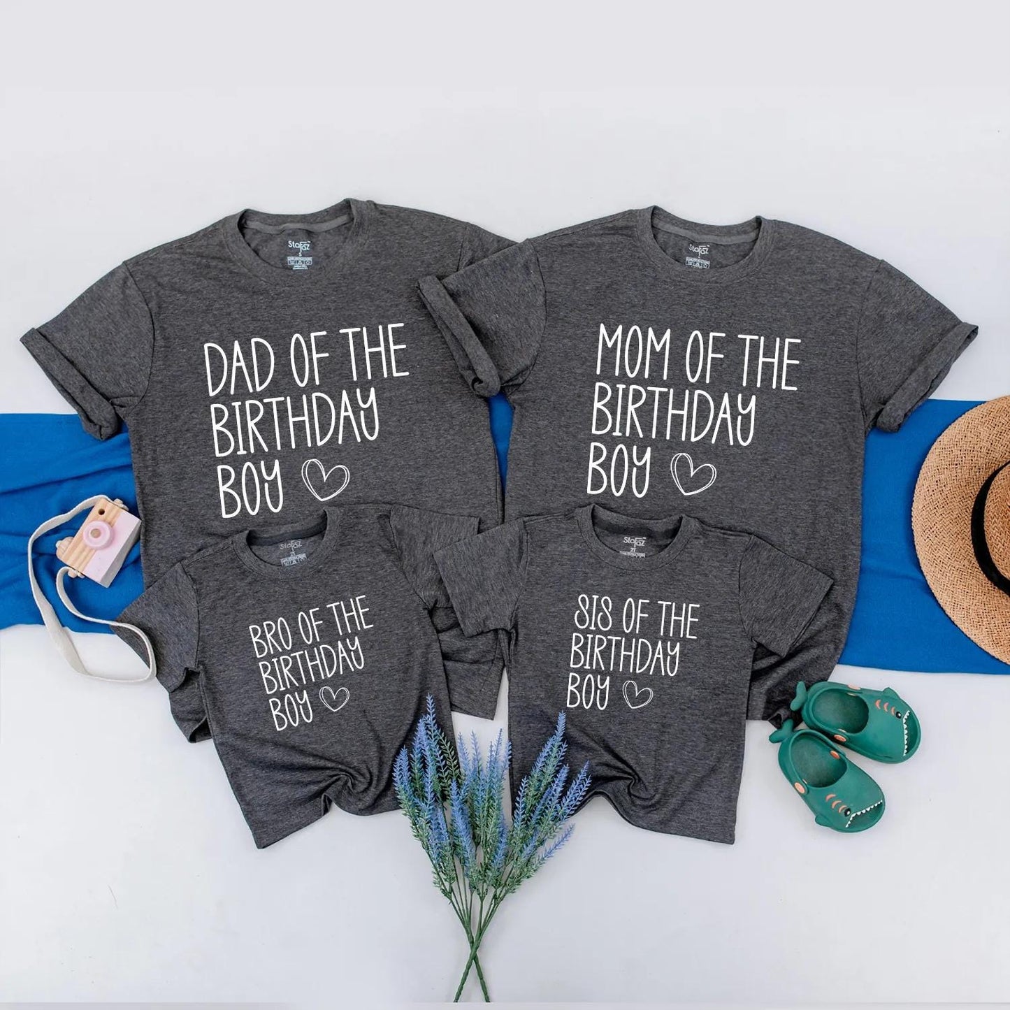 Birthday Boy Family Matching Shirts Custom Name Outfit, Cute Party Clothes for Baby Boy Photo, Personalized Birthday Gift Set, Family Celebration (139 chars)