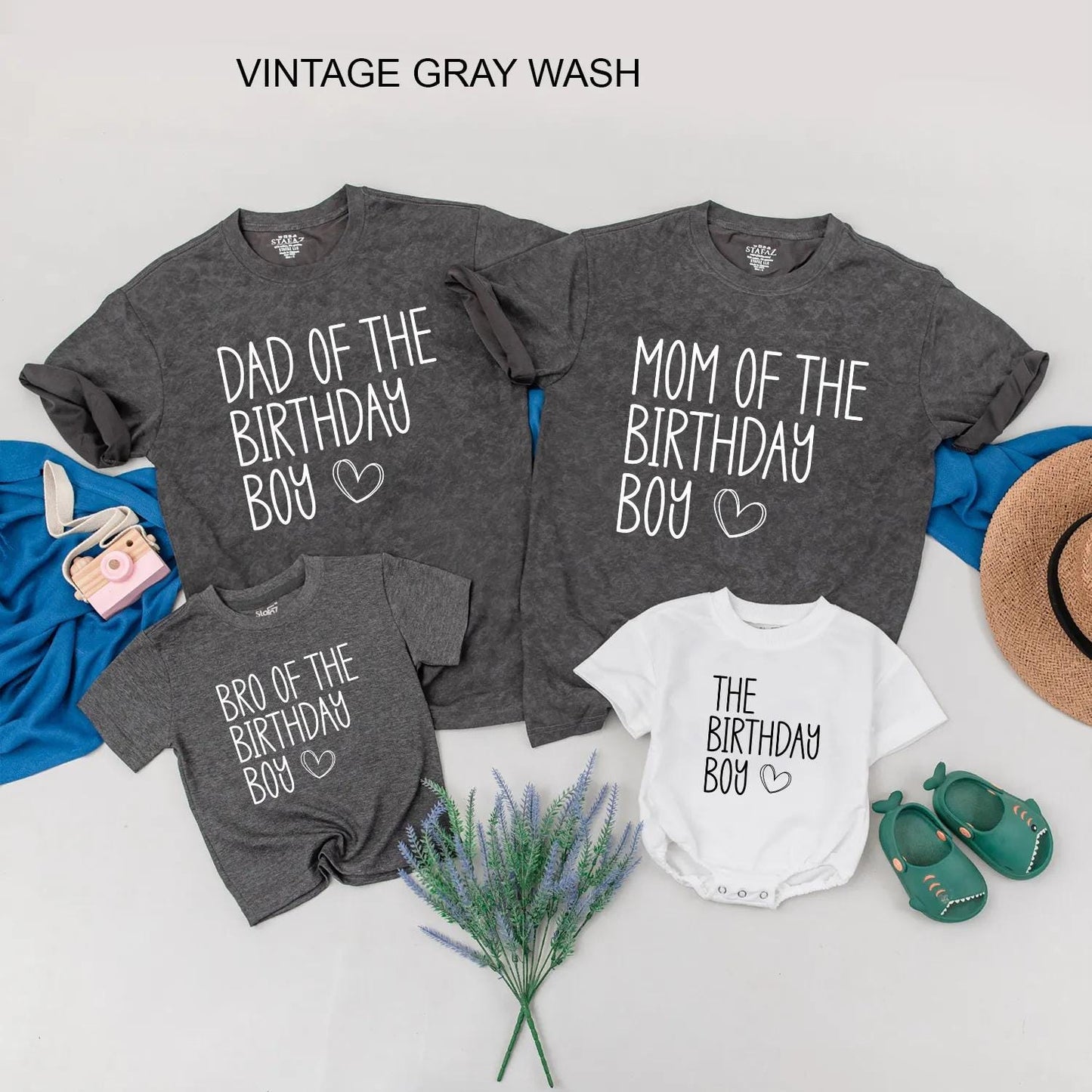 Birthday Boy Family Matching Shirts Custom Name Outfit, Cute Party Clothes for Baby Boy Photo, Personalized Birthday Gift Set, Family Celebration (139 chars)