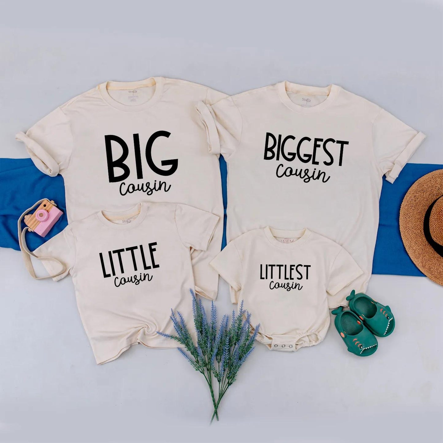 Matching Cousin Crew Shirts, 'Littlest Cousin' Coming Soon! Personalized Family Reveal Gift, Block Font, Cotton, Cute Announcement Idea