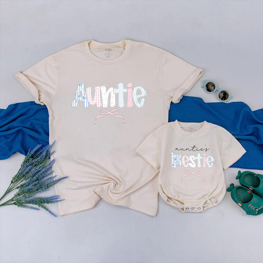 Floral Auntie Matching Family Shirt Cute Bow Outfit Personalized Aunt Niece Clothes Pretty Gift for Auntie’s Girl Bestie
