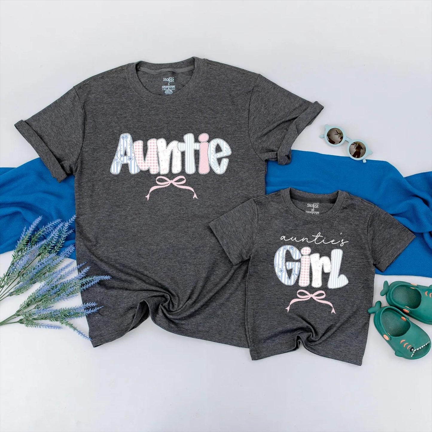 Floral Auntie Matching Family Shirt Cute Bow Outfit Personalized Aunt Niece Clothes Pretty Gift for Auntie’s Girl Bestie
