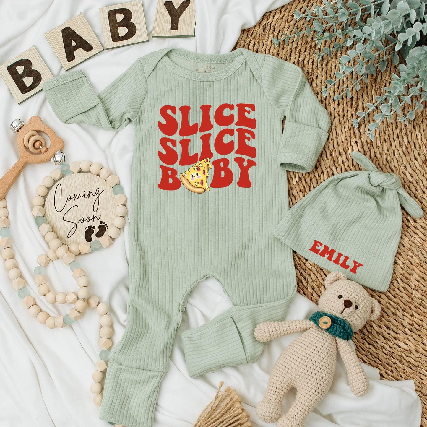 Slice Slice Baby Bodysuit Retro Pizza Design Funny Newborn Outfit Cute Vintage Pizza Baby Shower Gift for Pizza Lovers