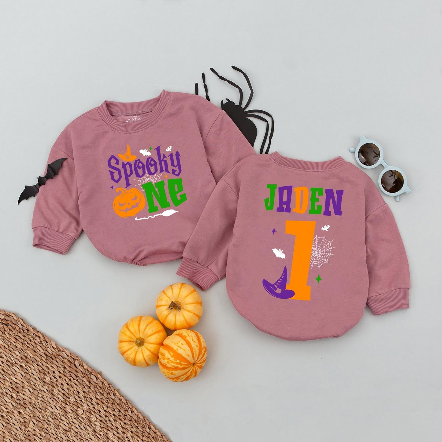 Personalized Spooky One Birthday Romper First Halloween Party Outfit Baby Girl Boy "Boo Is One" Cotton Spooky Season Babysuit