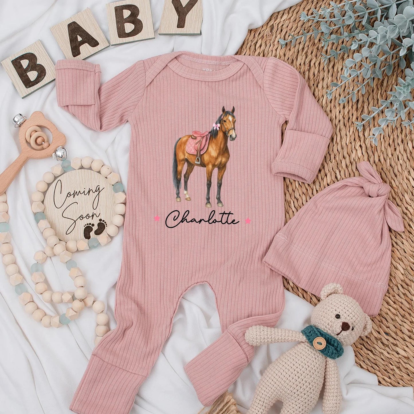 Personalized Horse Baby Girl Bodysuit Cute Pink Western Romper for Newborn Western Baby Girl Clothes Horse Lover Shower Gift