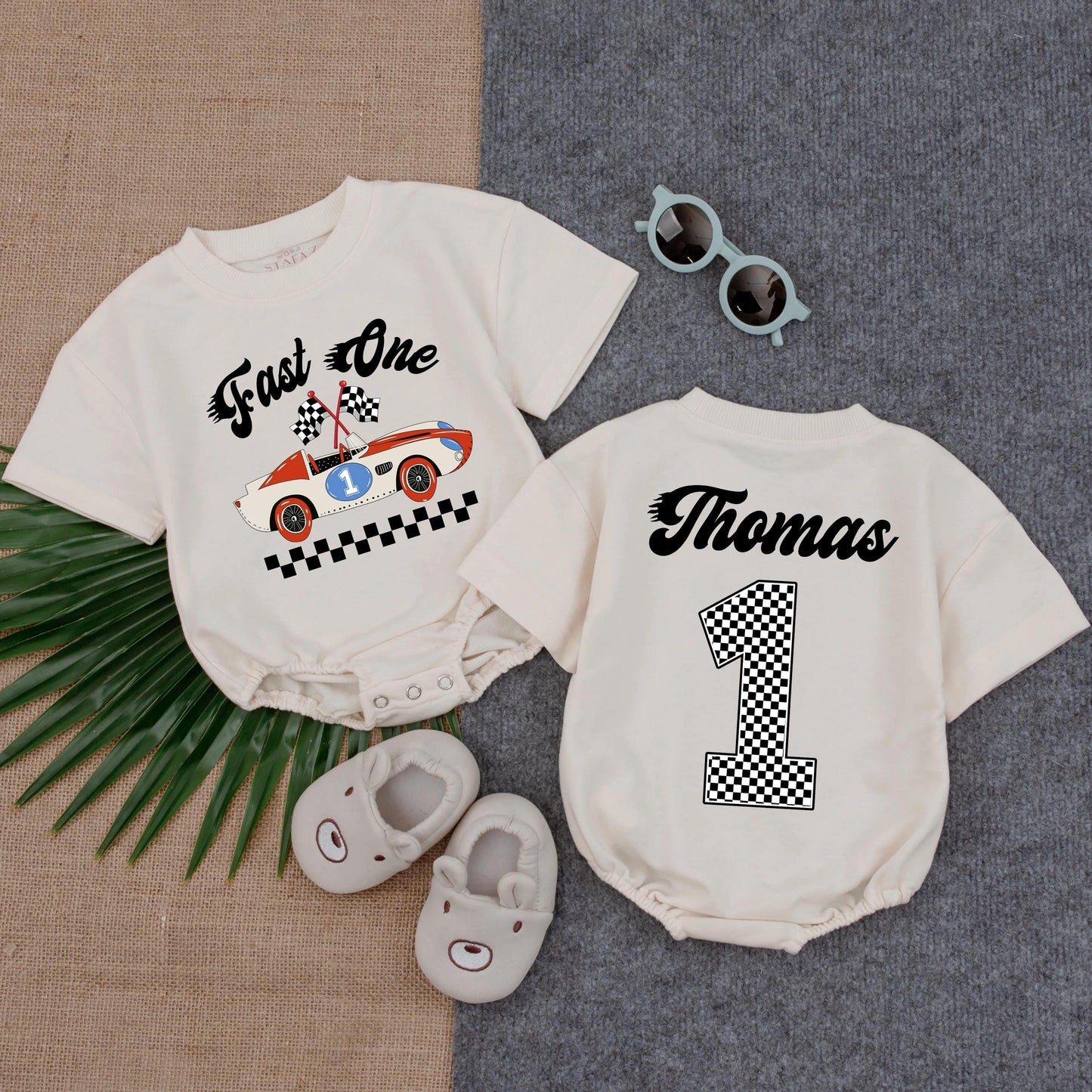 Personalized Fast One Race Car First Birthday Boy T-shirt Bubble Romper Soft Cotton Comfortable Party Outfit for Toddler Infant Celebration Gift
