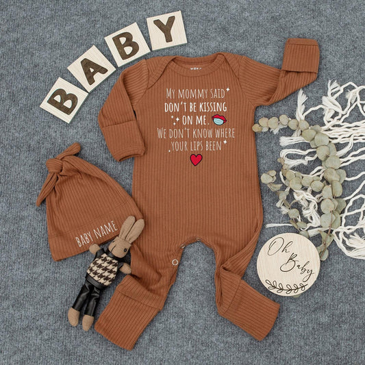 Personalized 'Mommy said Don't be kissing on me' Baby Bodysuit & Hat Set, Newborn Baby Gift, Cute Outfit, Announcement