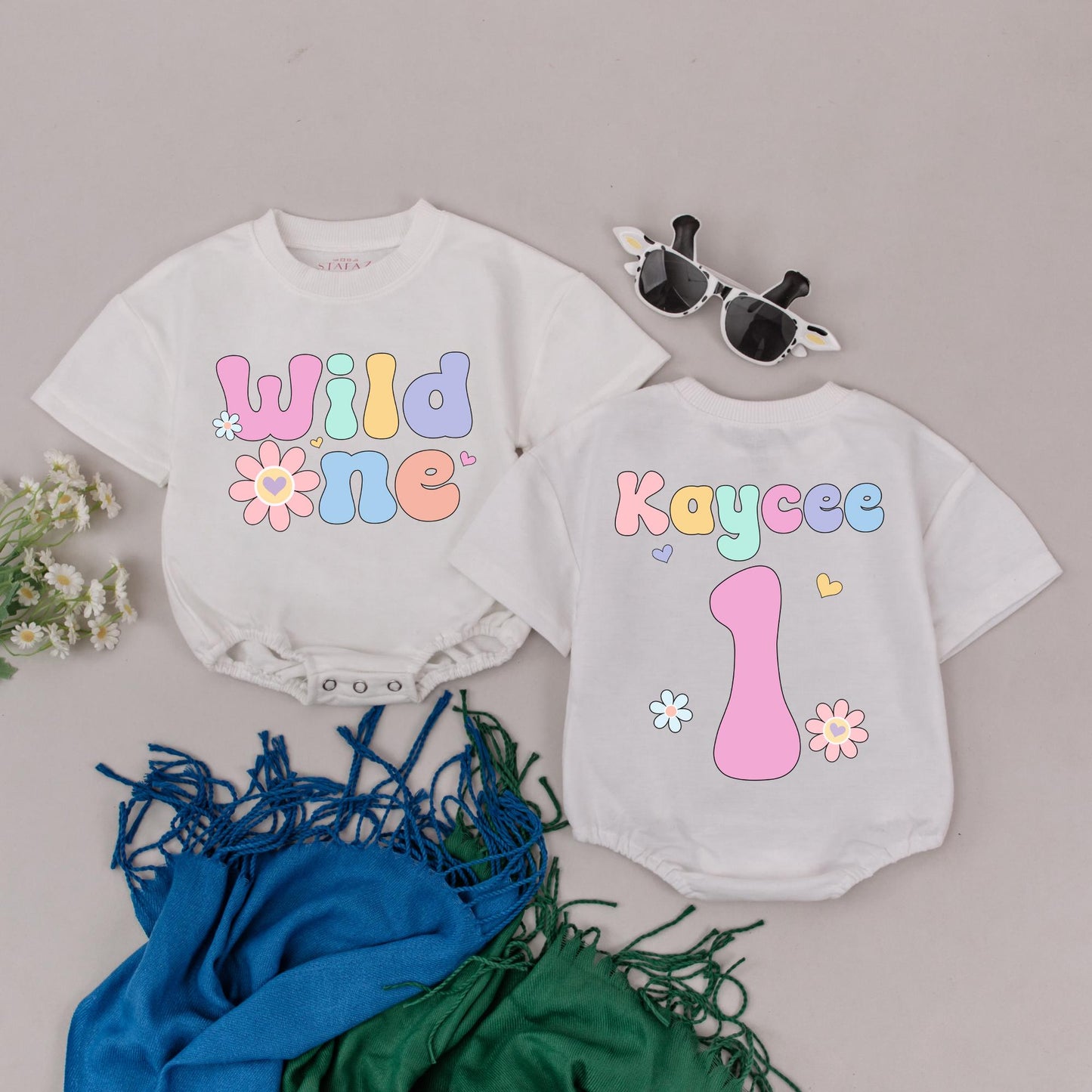 Personalized Wild One 1st Birthday Romper Floral Girl Outfit Custom First Birthday Clothes Cake Smash Photo Prop
