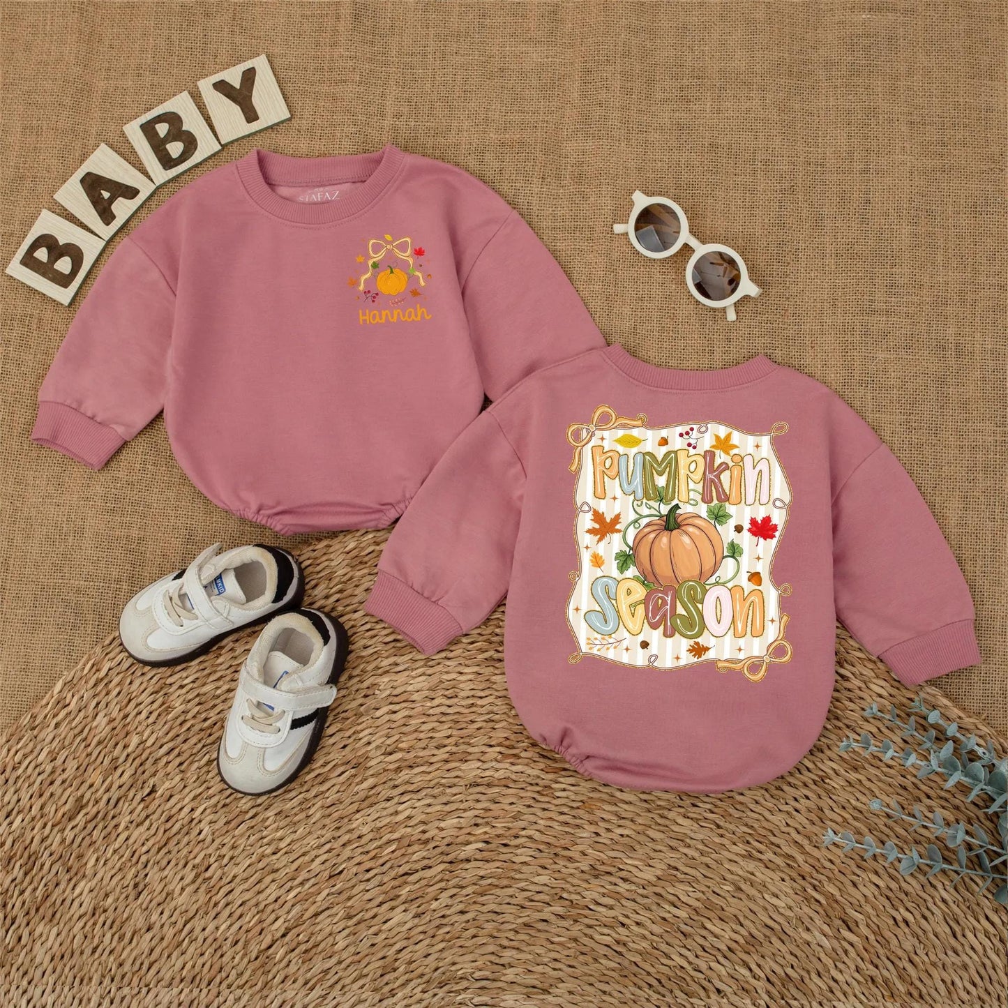 Personalized Pumpkin Season Bubble Romper Cute Fall Baby Girl Bodysuit Sweet Thanksgiving Outfit Little Pumpkin Patch Gift