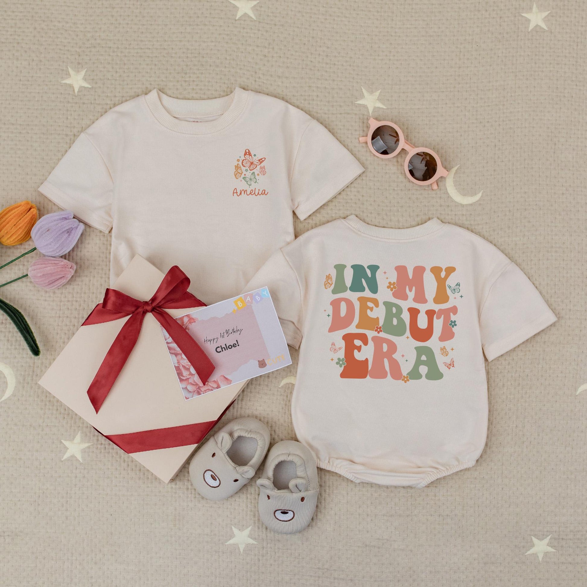 Custom Debut Era Romper for Baby Personalized Name Retro Natural One Birthday Outfit Shower Gift