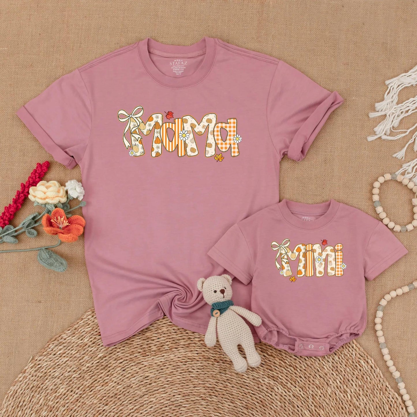 Mama and Mini Matching Fall Pumpkin Romper for Baby Girl Sweet Autumn Thanksgiving Family Photo Outfits Cute Gift