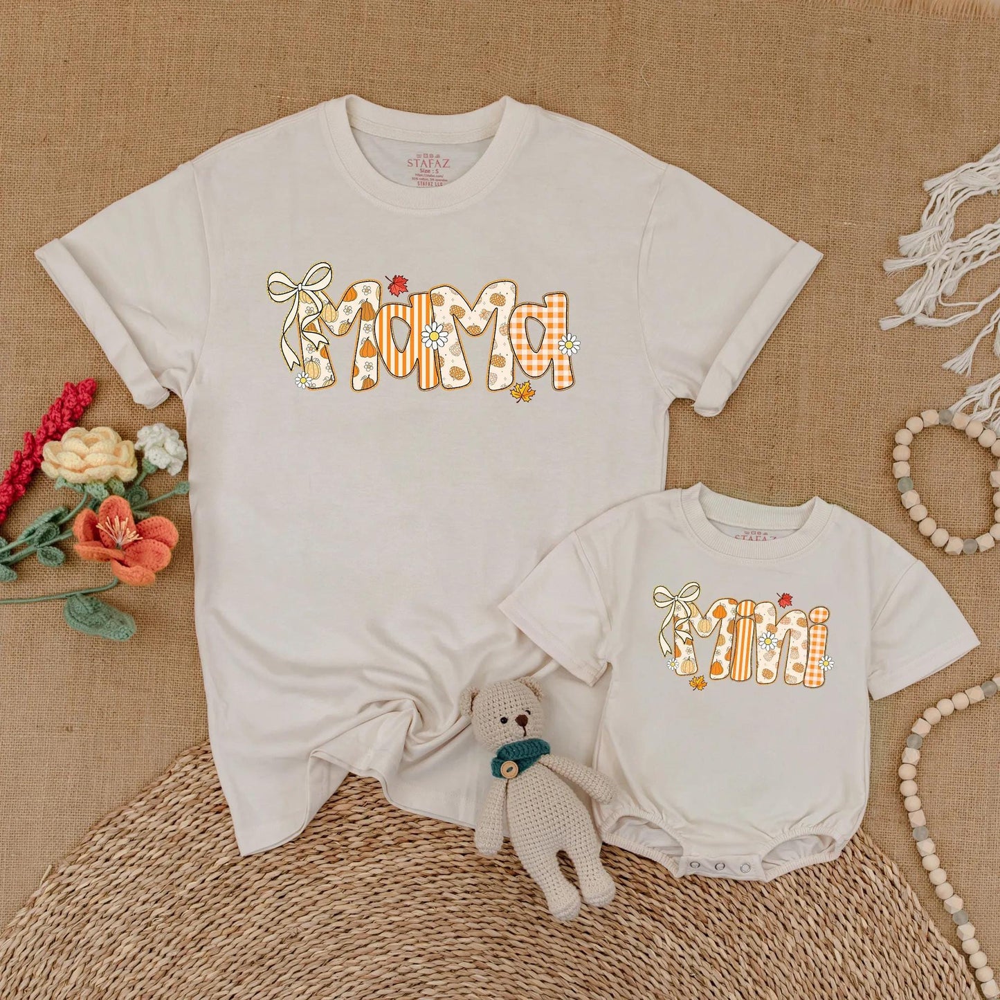 Mama and Mini Matching Fall Pumpkin Romper for Baby Girl Sweet Autumn Thanksgiving Family Photo Outfits Cute Gift