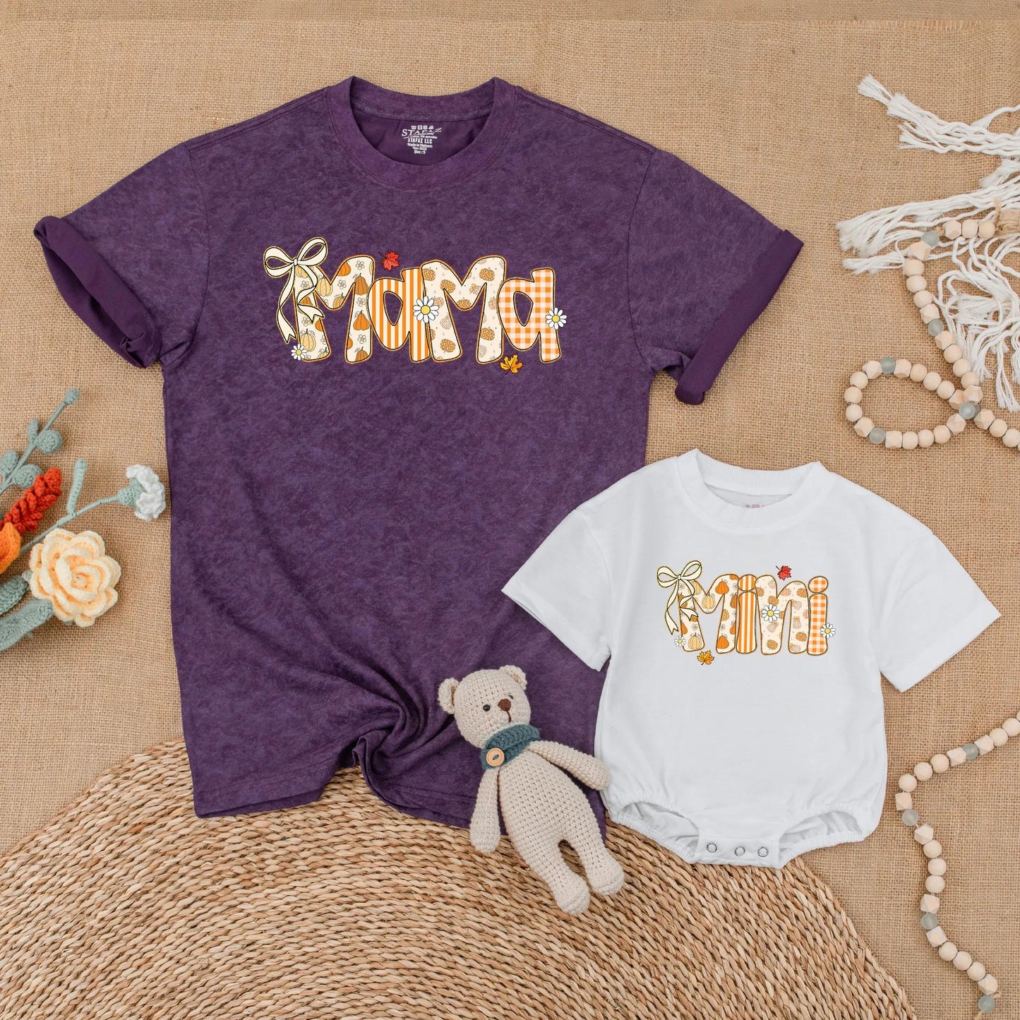 Mama and Mini Matching Fall Pumpkin Romper for Baby Girl Sweet Autumn Thanksgiving Family Photo Outfits Cute Gift