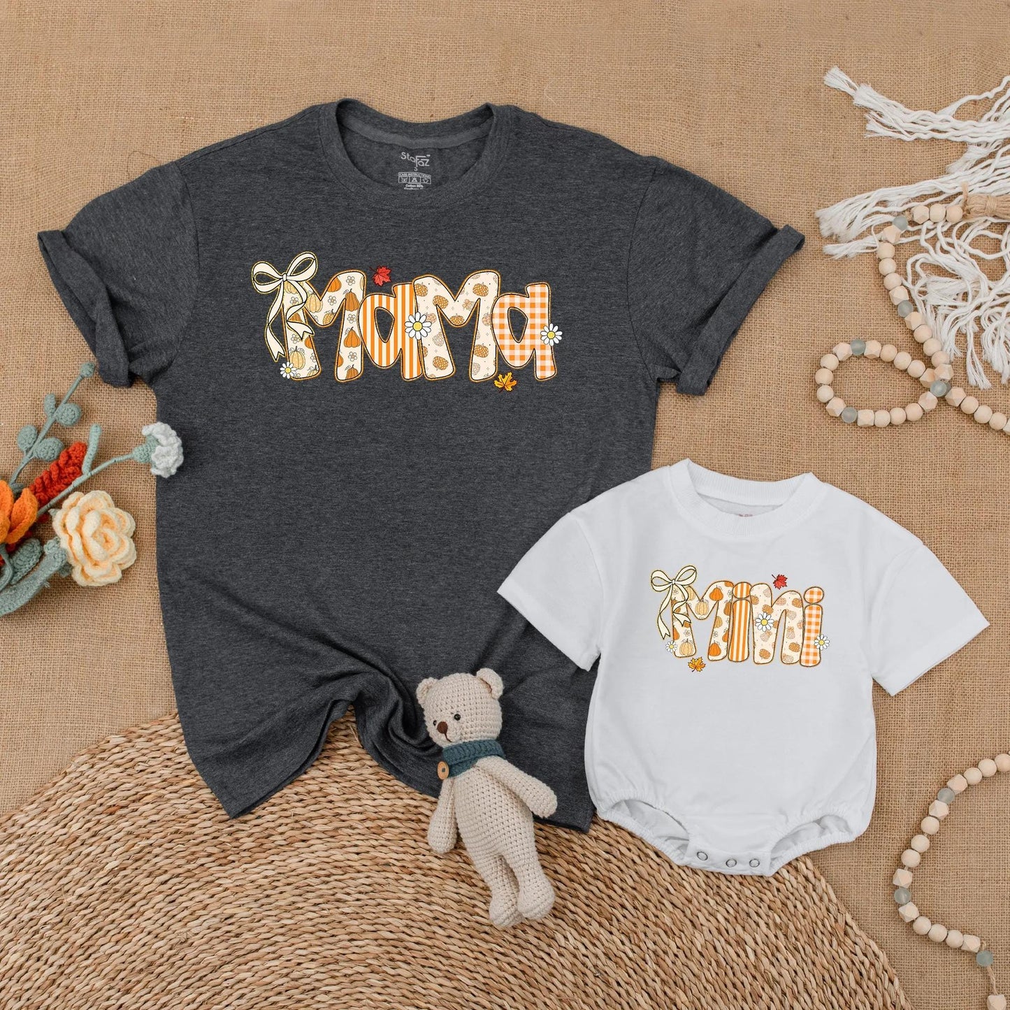 Mama and Mini Matching Fall Pumpkin Romper for Baby Girl Sweet Autumn Thanksgiving Family Photo Outfits Cute Gift