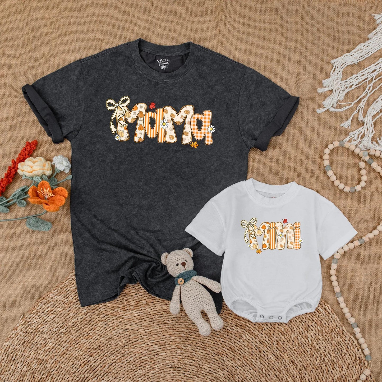 Mama and Mini Matching Fall Pumpkin Romper for Baby Girl Sweet Autumn Thanksgiving Family Photo Outfits Cute Gift