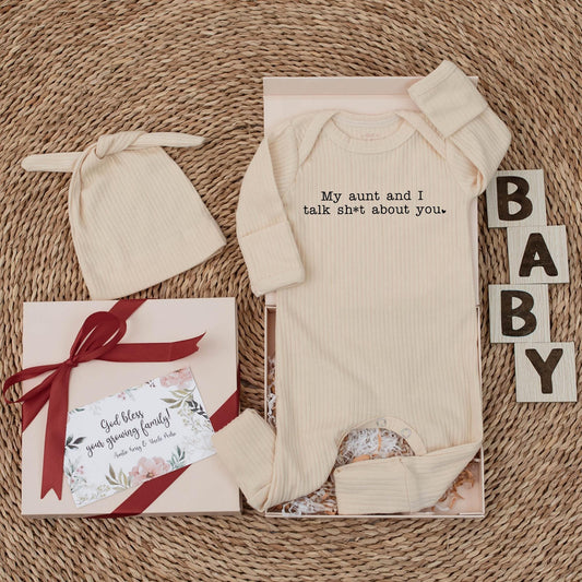My Aunt and I Talk Sh*t About You Baby Bodysuit, Funny Newborn Romper, Hilarious Gift from Aunt, Baby Shower Gift, Auntie Baby Clothes