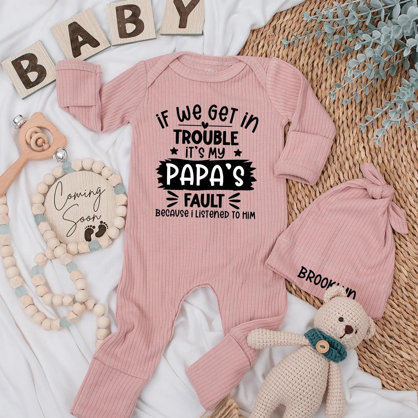 Papa's Fault Funny Baby Bodysuit, Newborn Outfit, Playful Black Font Design with Stars, Cute Gift for New Dad, Soft Cotton Clothes, Baby Shower Present