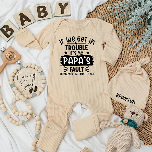 Papa's Fault Funny Baby Bodysuit, Newborn Outfit, Playful Black Font Design with Stars, Cute Gift for New Dad, Soft Cotton Clothes, Baby Shower Present