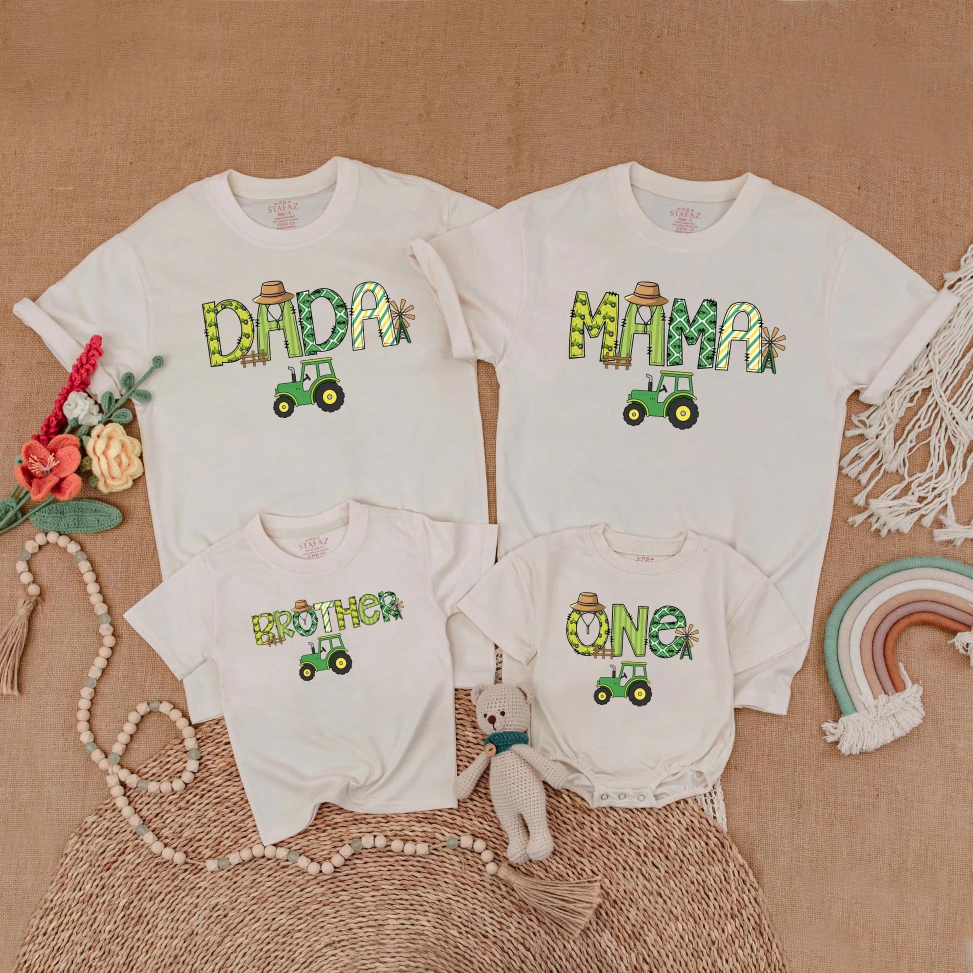Green Tractor Family Matching Birthday Shirt Baby Boy 1st Birthday Outfit Mama Dada Mommy and Me Farm Theme Party