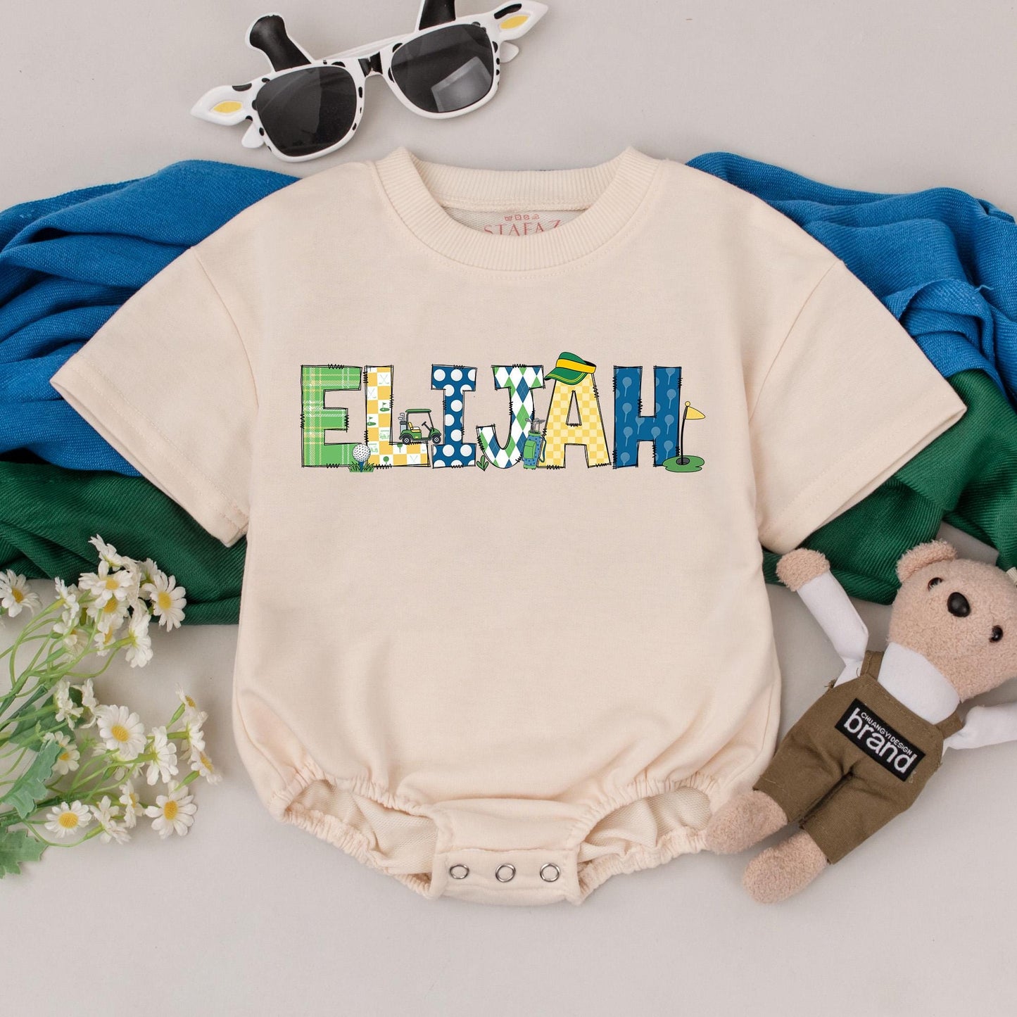 Personalized Name Future Golfer Baby Romper Cute Golf Bodysuit for Baby Shower Gift Birthday Boy Outfit Hole In One