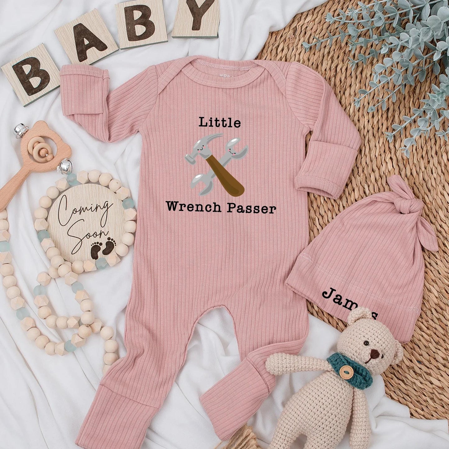 Daddy's Little Helper Baby Bodysuit: Custom Mechanic Outfit, Personalized with Wrench, Car Lover Newborn Clothes, Funny Garage Theme Baby Shower Gift (139 chars)