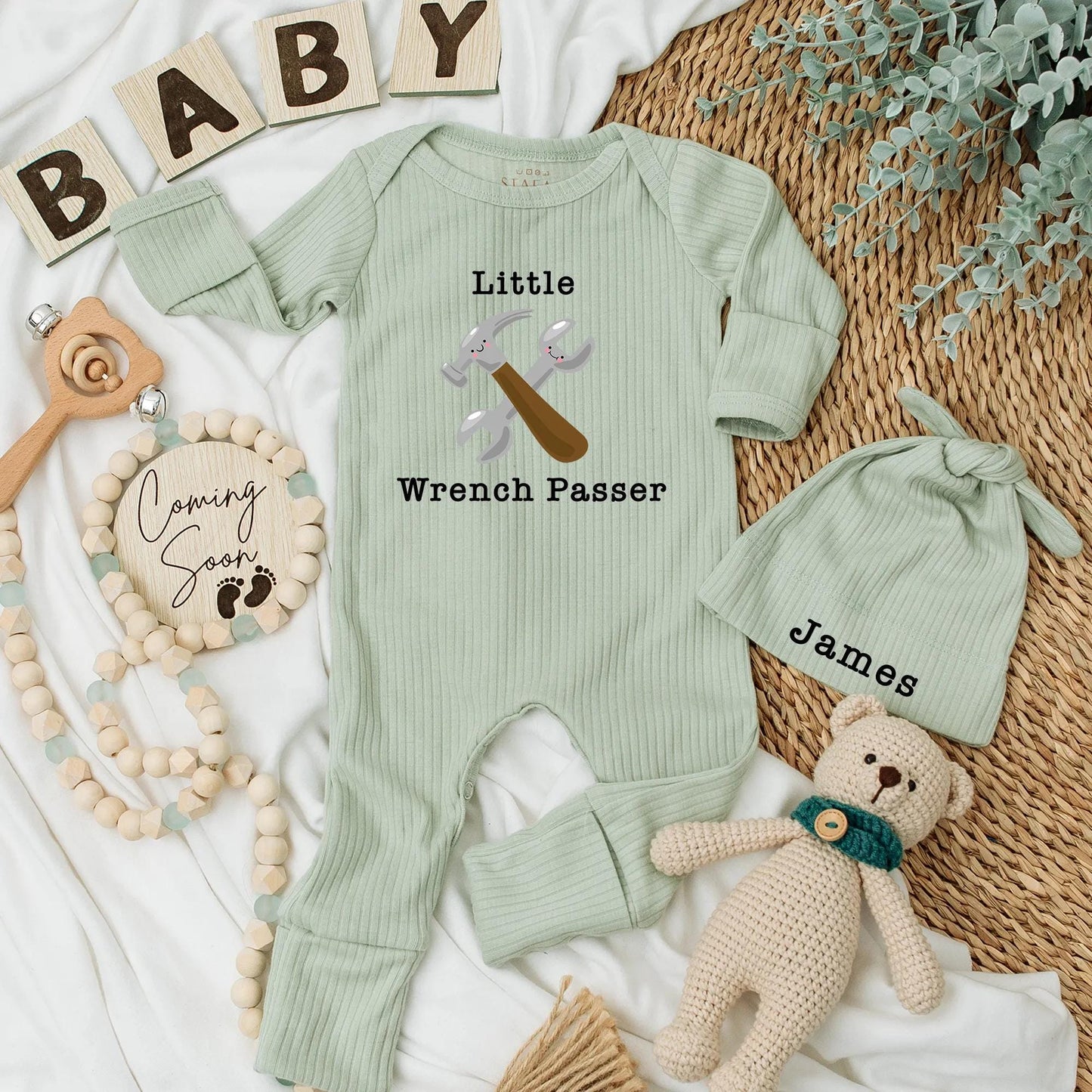 Daddy's Little Helper Baby Bodysuit: Custom Mechanic Outfit, Personalized with Wrench, Car Lover Newborn Clothes, Funny Garage Theme Baby Shower Gift (139 chars)