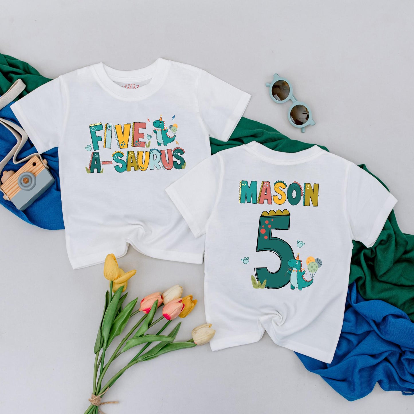 Personalized Five-A-Saurus Birthday Shirt for Boys 5th Birthday Dinosaur Outfit Toddler Tee 5 Years Old Roar Birthday Gift Idea
