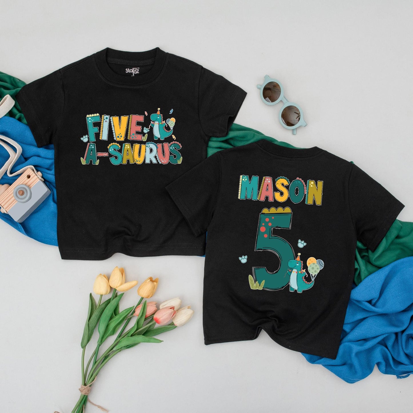 Personalized Five-A-Saurus Birthday Shirt for Boys 5th Birthday Dinosaur Outfit Toddler Tee 5 Years Old Roar Birthday Gift Idea