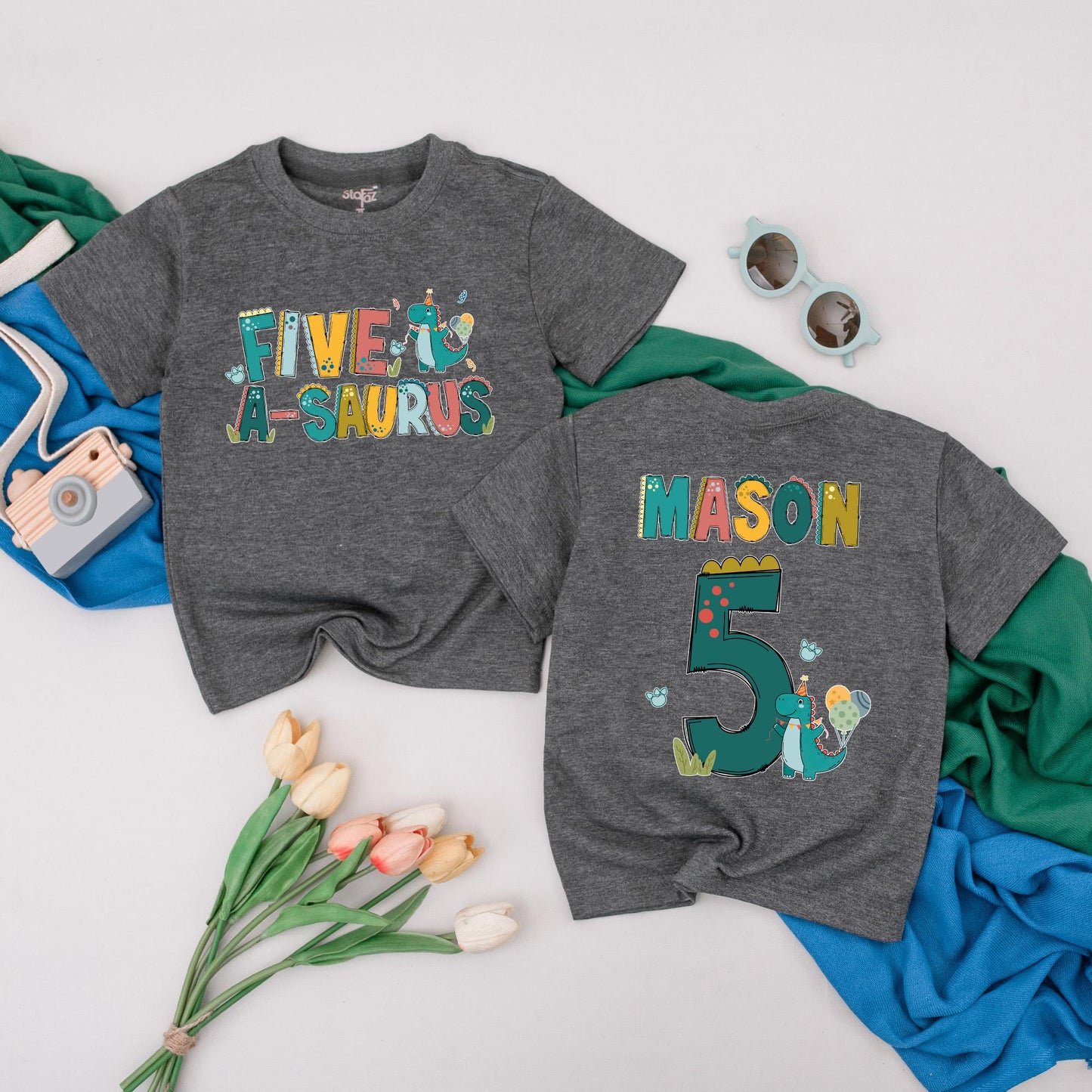 Personalized Five-A-Saurus Birthday Shirt for Boys 5th Birthday Dinosaur Outfit Toddler Tee 5 Years Old Roar Birthday Gift Idea