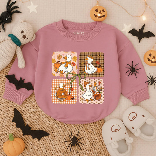 Pumpkin Spice Goose Sweatshirt Romper Cozy Fall Baby Outfit Autumn Leaves Latte Girl Clothes Toddler Vibes