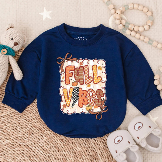 Fall Vibes Baby Girl Romper: Retro Autumn Leaves & Latte Design Cozy Toddler Shirt Outfit for Thanksgiving & Photoshoots