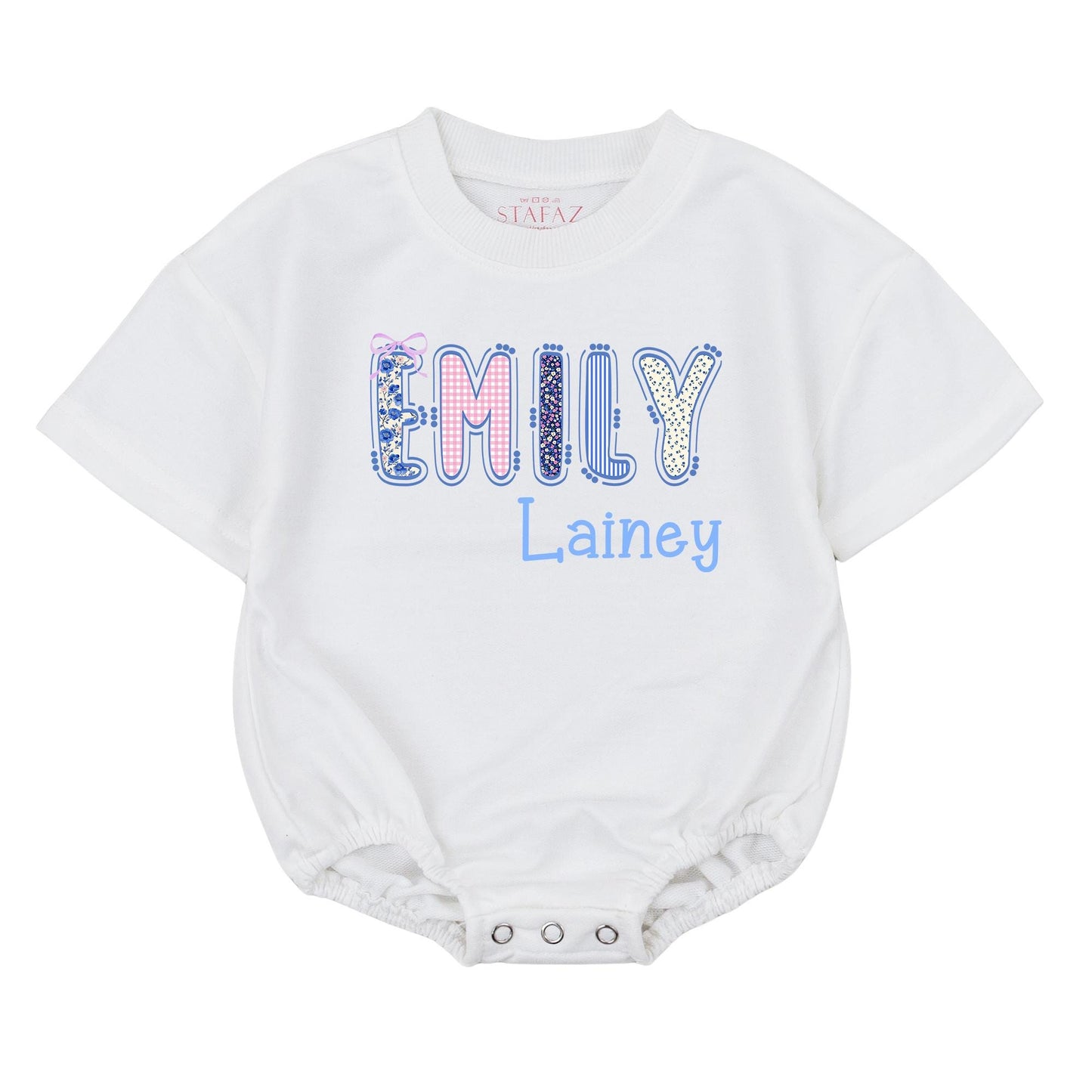 Cute Floral & Stripe Baby Bubble Romper Personalized First & Middle Name Baby Outfit Soft Cotton Birthday Shower Gift