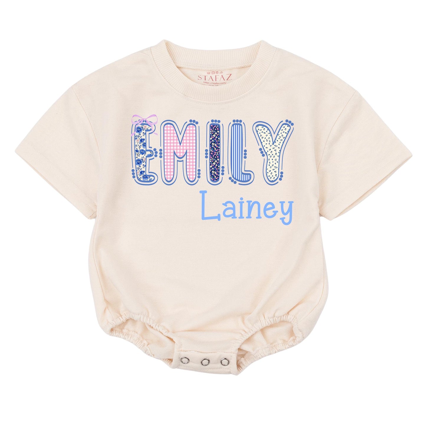 Cute Floral & Stripe Baby Bubble Romper Personalized First & Middle Name Baby Outfit Soft Cotton Birthday Shower Gift