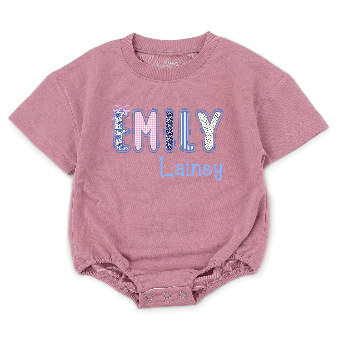 Cute Floral & Stripe Baby Bubble Romper Personalized First & Middle Name Baby Outfit Soft Cotton Birthday Shower Gift
