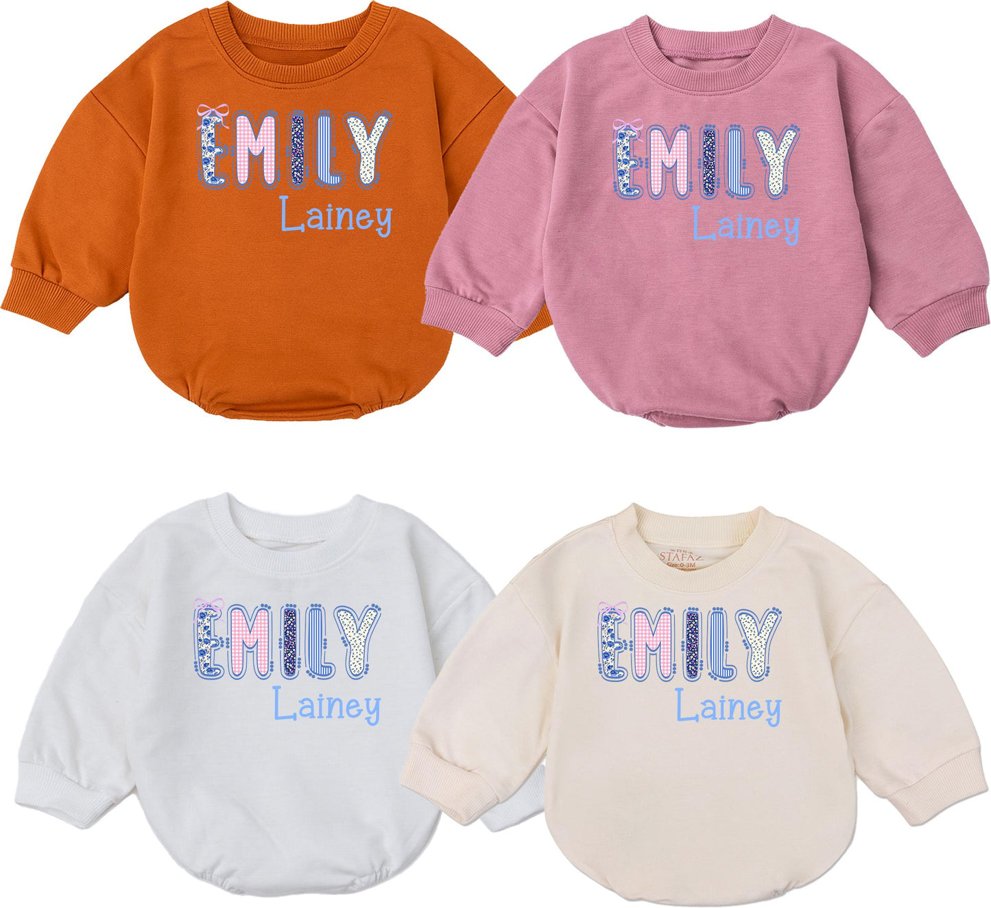 Cute Floral & Stripe Baby Bubble Romper Personalized First & Middle Name Baby Outfit Soft Cotton Birthday Shower Gift