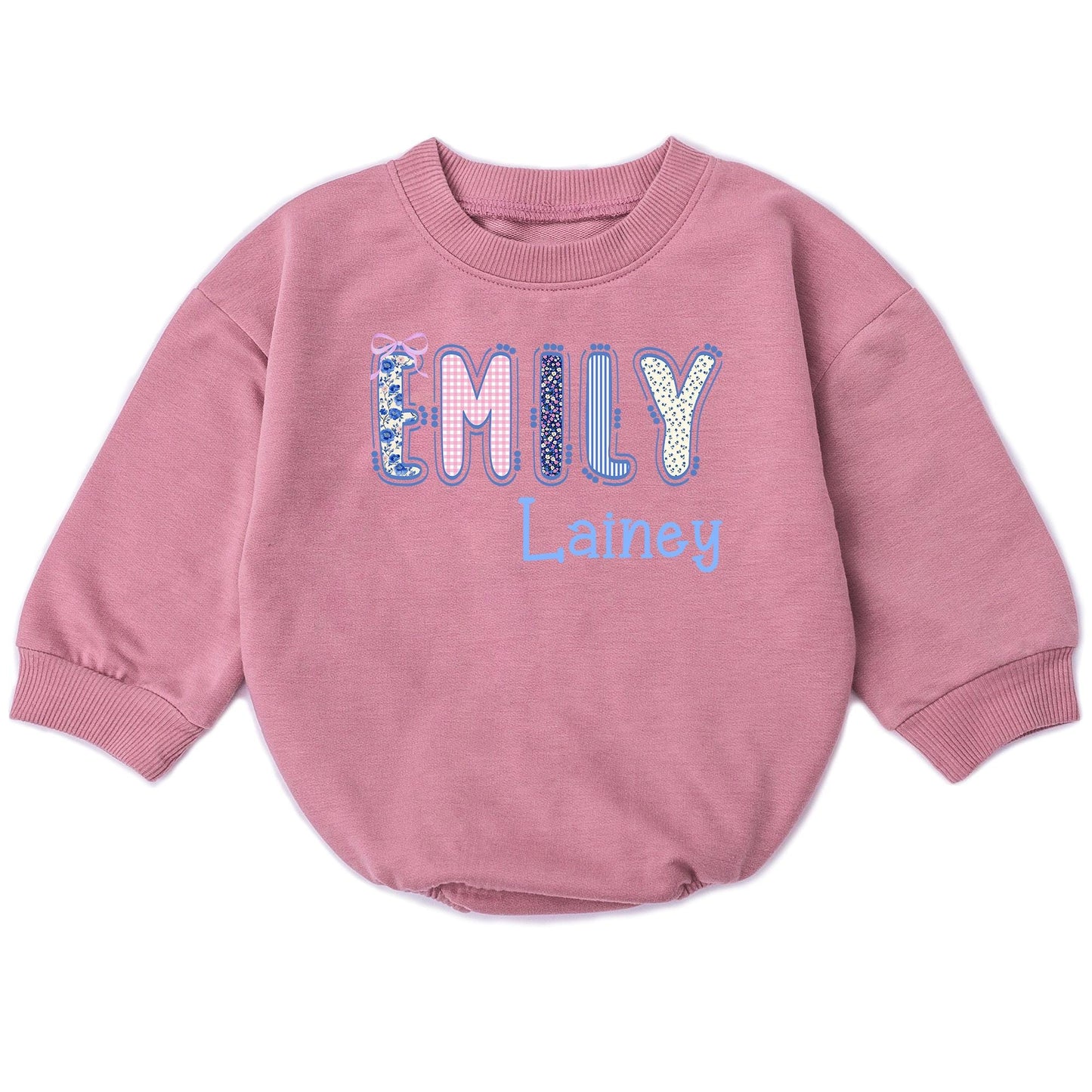Cute Floral & Stripe Baby Bubble Romper Personalized First & Middle Name Baby Outfit Soft Cotton Birthday Shower Gift