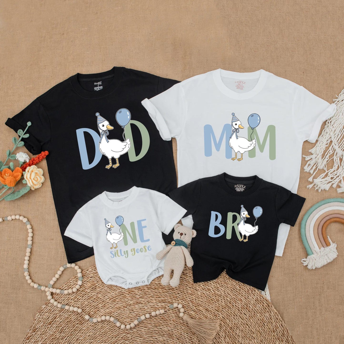 Goose First Birthday Family Matching Shirts Adorable Goose One Year Old Outfit Mama Dada Goose Birthday Party Clothes Boy Gift