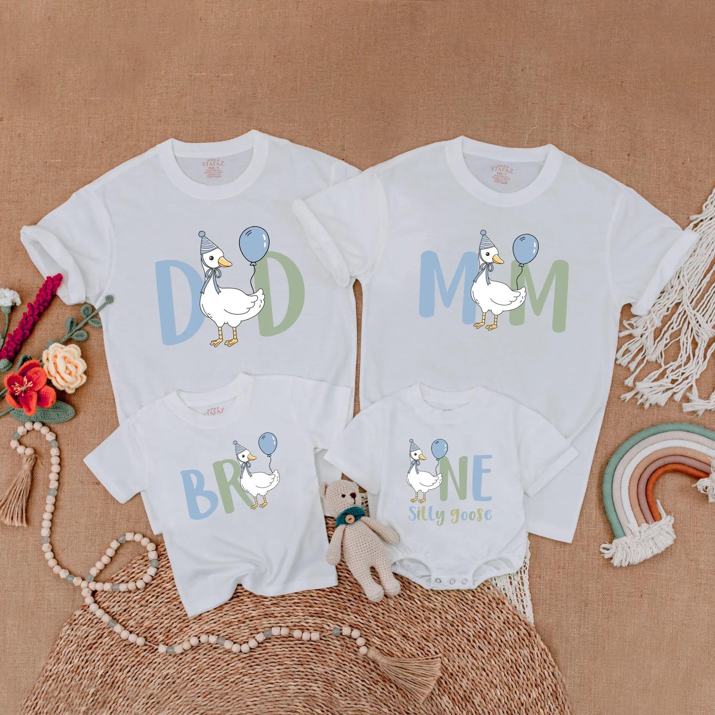 Goose First Birthday Family Matching Shirts Adorable Goose One Year Old Outfit Mama Dada Goose Birthday Party Clothes Boy Gift